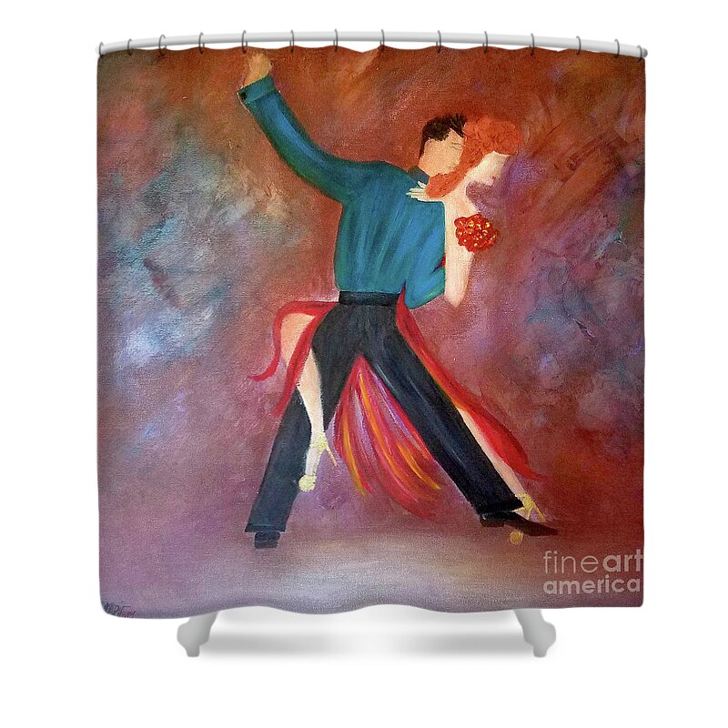 Tango Shower Curtain featuring the painting One Step Closer by Artist Linda Marie