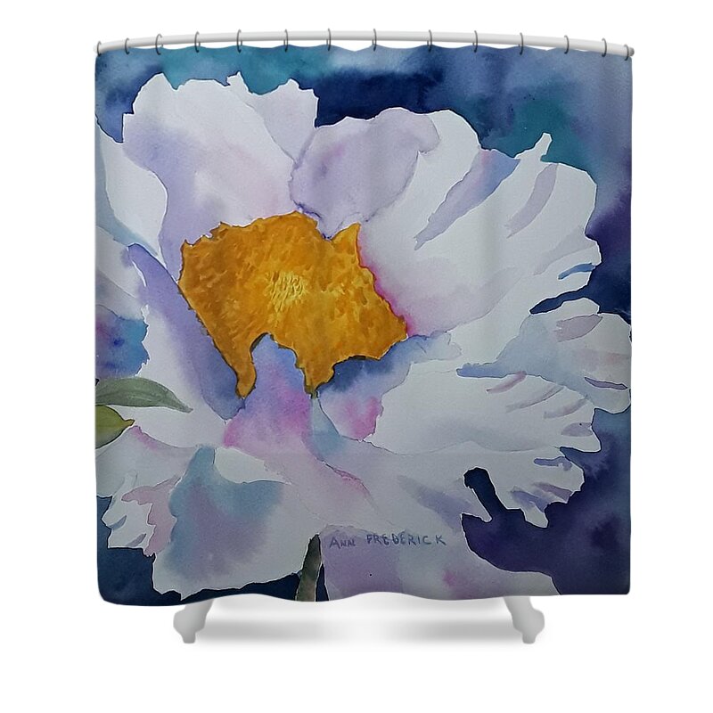 Floral Shower Curtain featuring the painting One White Flower by Ann Frederick