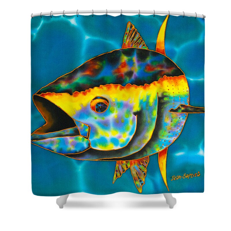 Saltwater Fish Shower Curtain featuring the painting Opal Tuna by Daniel Jean-Baptiste