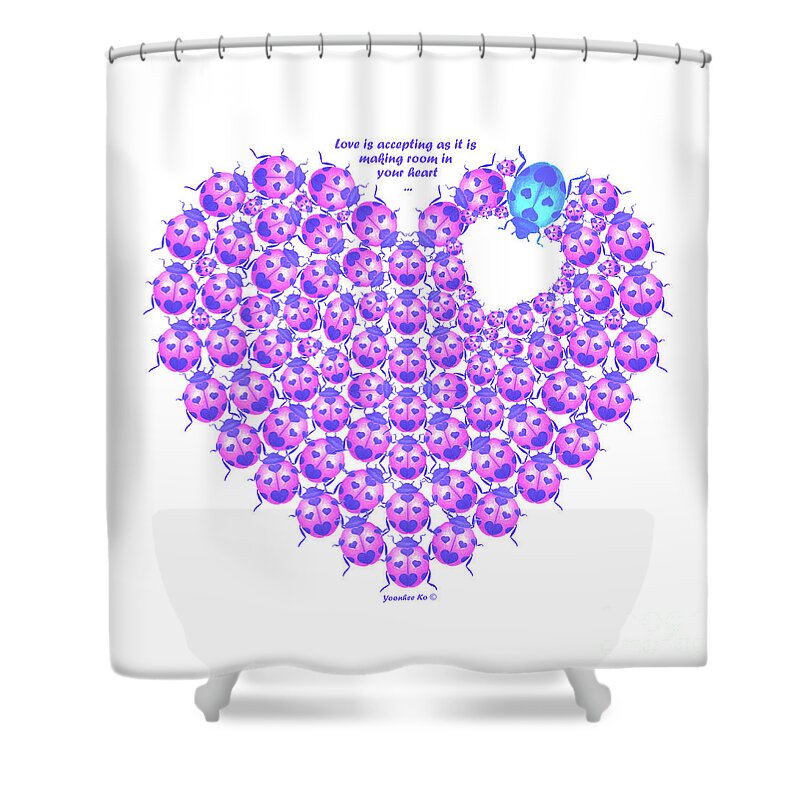 Heart Shower Curtain featuring the mixed media Open Your Heart by Yoonhee Ko