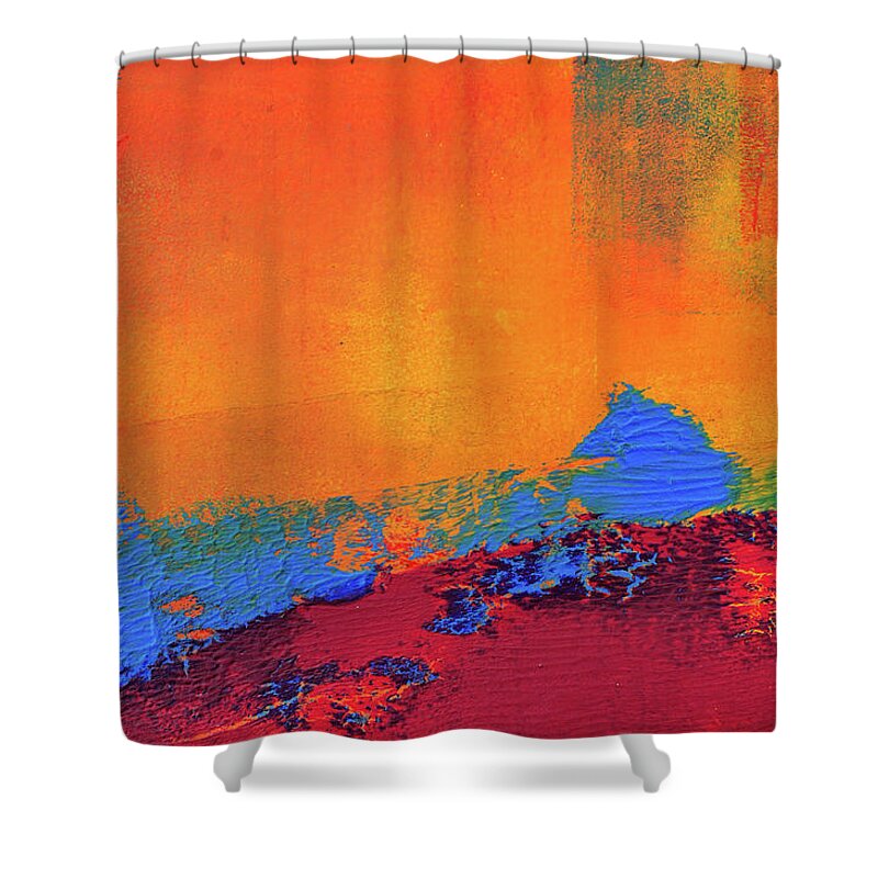 Art Shower Curtain featuring the digital art Orange And Blue Abstract One by Johnwoodcock