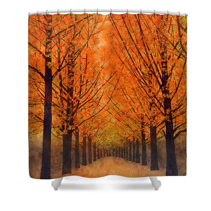 Orange Shower Curtain featuring the painting Orange Grove by Hailey E Herrera