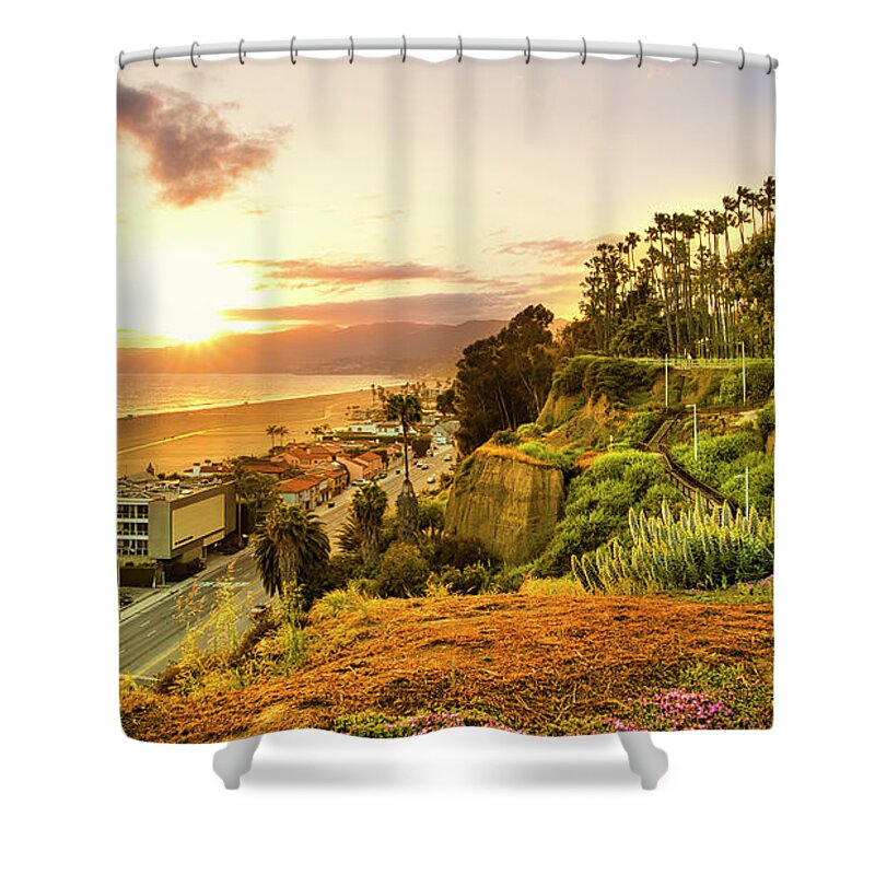 Palisades Park Shower Curtain featuring the photograph Orange Haze At Sunset by Gene Parks