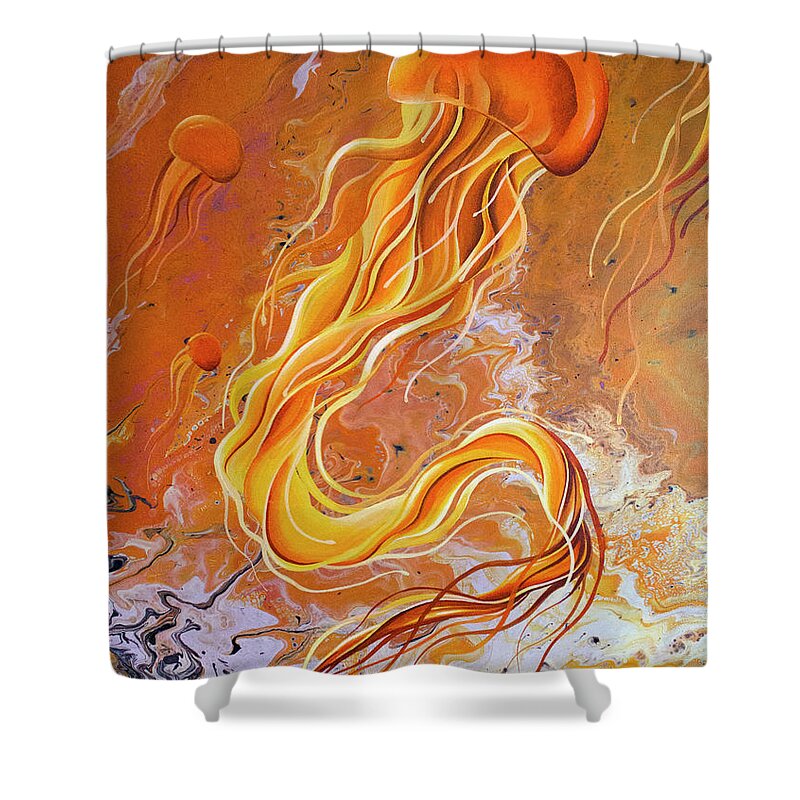 Jellyfish Shower Curtain featuring the painting Orange Jelly by William Love