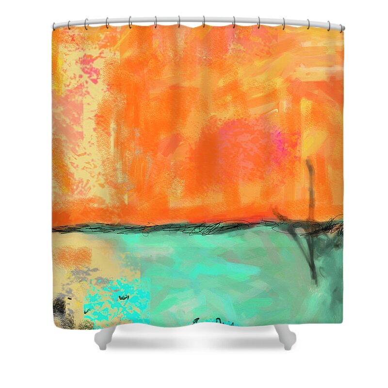 Modern Shower Curtain featuring the digital art Orange Sky at Morn by Ann Tracy