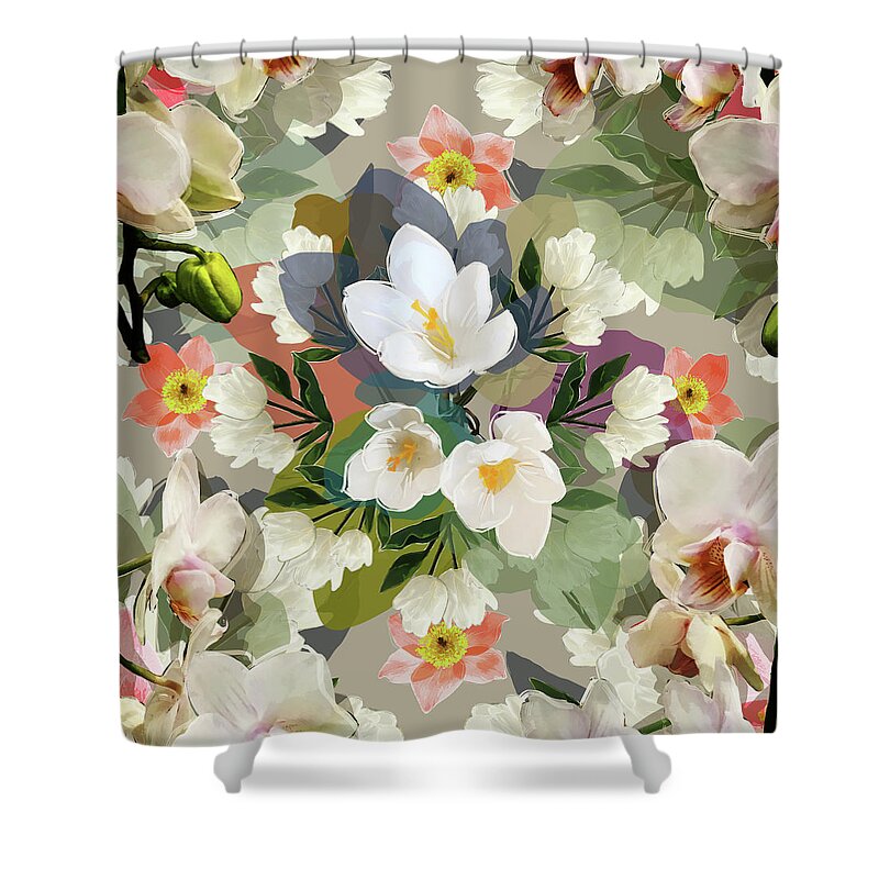 Pop Art Shower Curtain featuring the mixed media Orchid Flower Blossom by Big Fat Arts