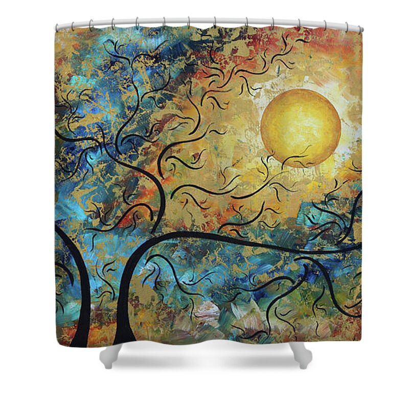 Original Shower Curtain featuring the painting Original MADART Metallic Gold Abstract Landscape Moon Painting BREATHTAKING by Megan Duncanson by Megan Aroon