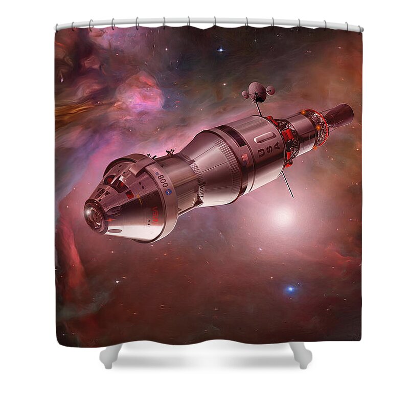 Aerospace Shower Curtain featuring the digital art Orion Exploration by James Vaughan