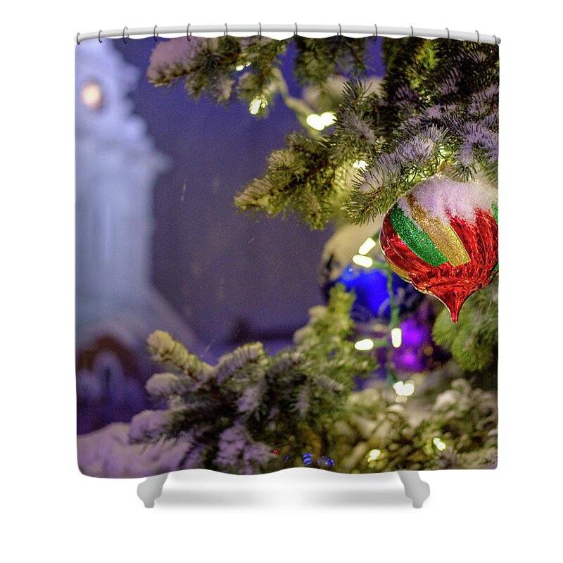 Christmas Shower Curtain featuring the photograph Ornament, Market Square Christmas Tree by Jeff Sinon