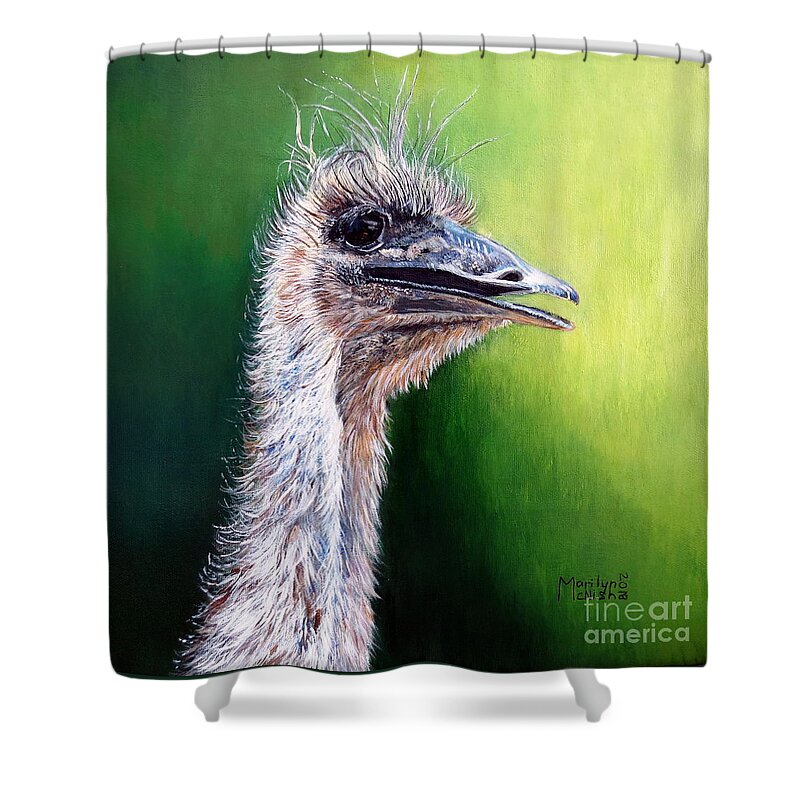 Genus Struthio Shower Curtain featuring the painting Ostrich by Marilyn McNish