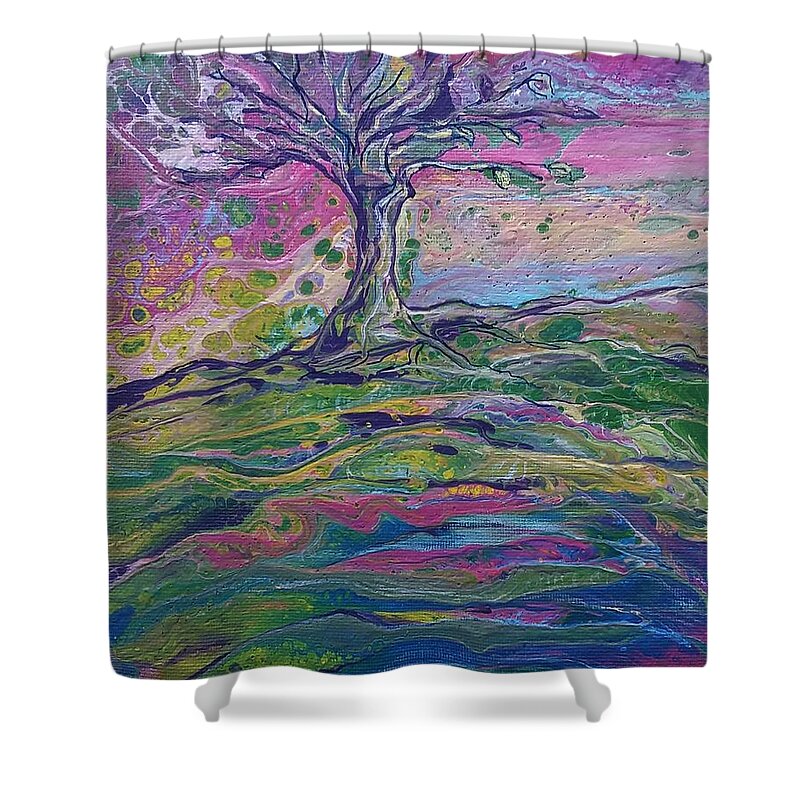 Tree Art Shower Curtain featuring the painting Overflowing Life by Deborah Nell