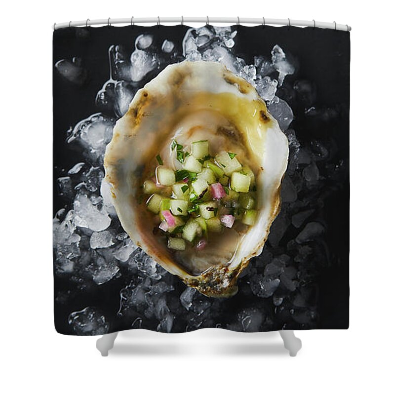 Cuisine At Home Shower Curtain featuring the photograph Oyster on the half shell by Cuisine at Home
