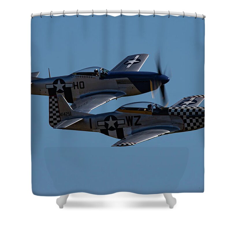 P-51 Mustang Shower Curtain featuring the photograph P-51 Mustangs Helen and Mary by Airpower Art