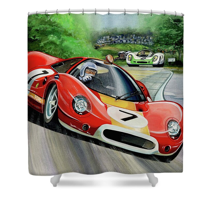 Art Shower Curtain featuring the painting P68 Through Karousel by Simon Read