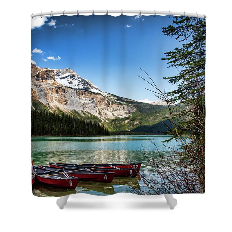 Landscape Shower Curtain featuring the photograph Paddles for Emerald Lake by Monte Arnold