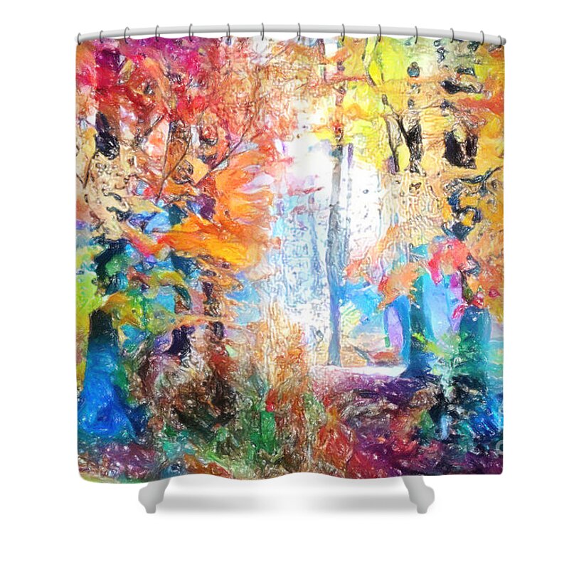 Colourful Shower Curtain featuring the painting Painted Forest by Chris Armytage