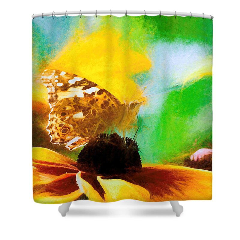 Cosmopolitan Shower Curtain featuring the photograph Painted Lady Butterfly Wildflower by Don Northup