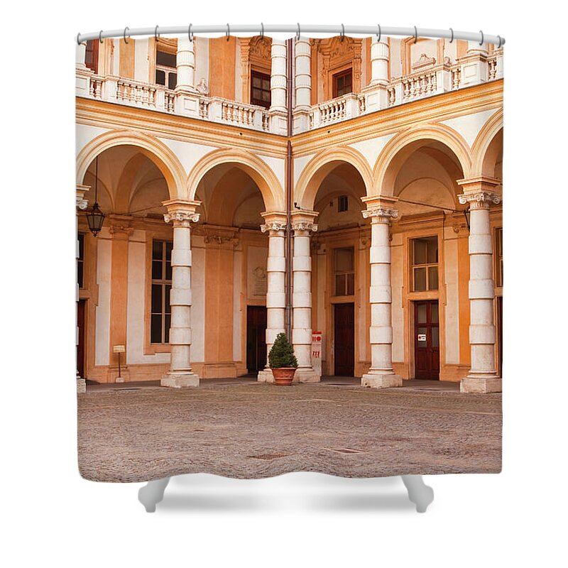 Outdoors Shower Curtain featuring the photograph Palazzo Delluniversita In Central Turin by Julian Elliott Photography