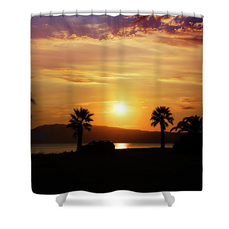 Landscape Shower Curtain featuring the photograph Palm Beach in Greece by Milena Ilieva