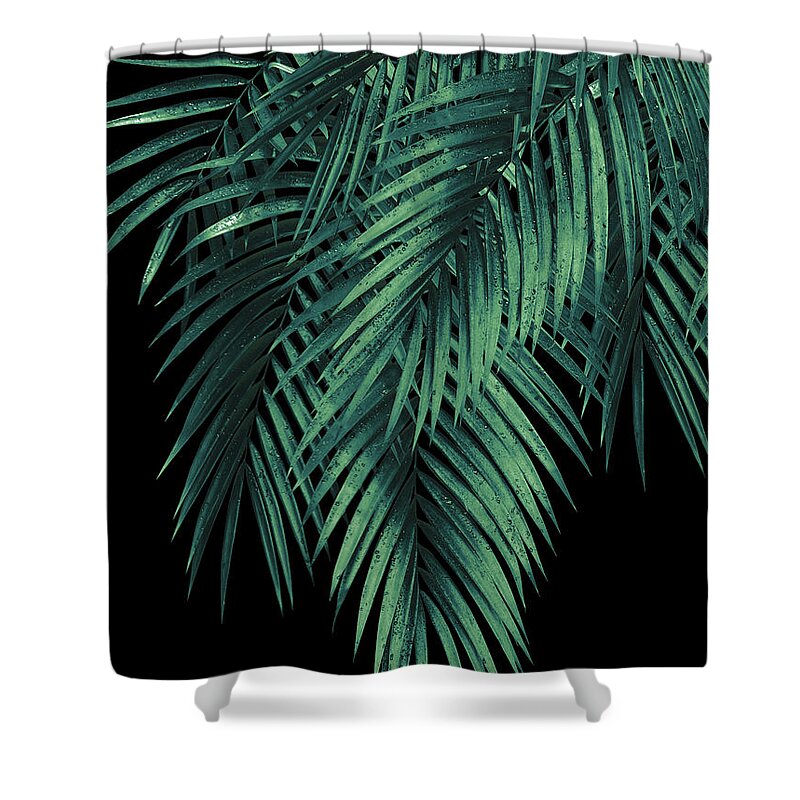 Color Shower Curtain featuring the mixed media Palm Leaves Green Night Vibes #1 #tropical #decor #art by Anitas and Bellas Art