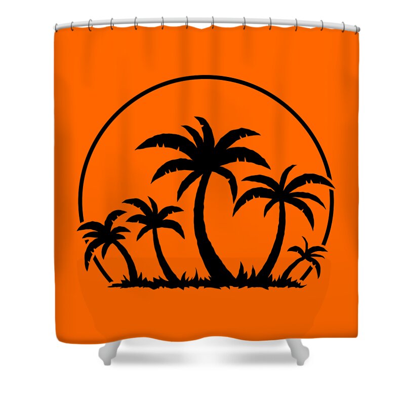 Beach Shower Curtain featuring the digital art Palm Trees And Sunset in Black by John Schwegel