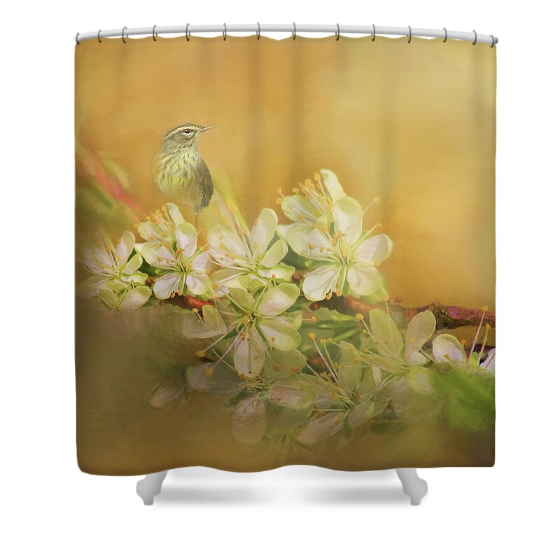 Palm Warbler Shower Curtain featuring the photograph Palm Warbler Floral by HH Photography of Florida