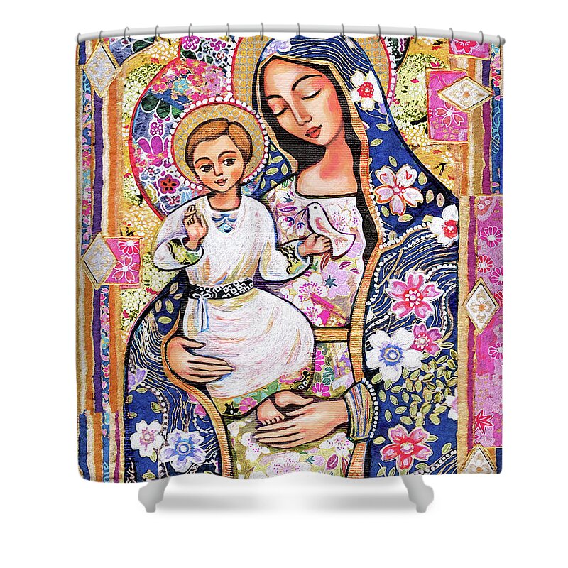 Mother And Child Shower Curtain featuring the painting Panagia Eleousa by Eva Campbell