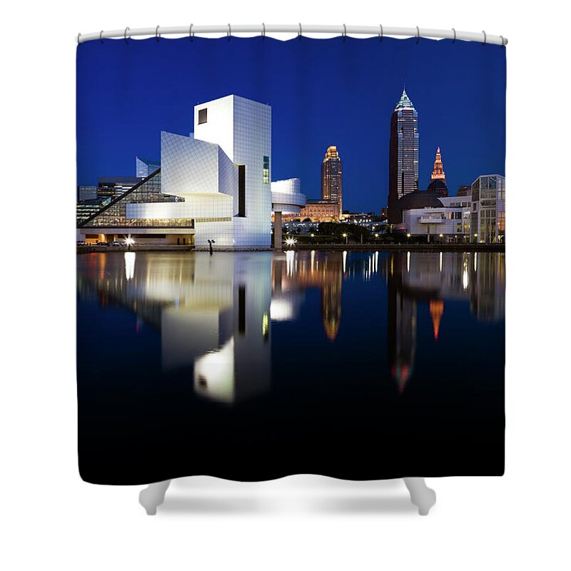 Downtown District Shower Curtain featuring the photograph Panorama Of Cleveland by Henryk Sadura