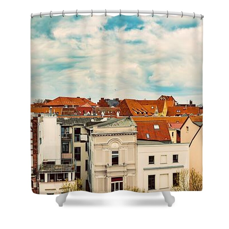 Stralsund Shower Curtain featuring the photograph Panoramic view of Stralsund, Germany. by Michal Bednarek