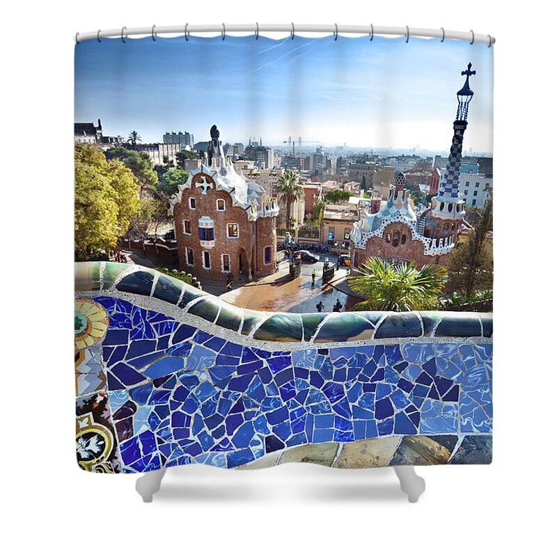 Curve Shower Curtain featuring the photograph Parc Guell By Gaudi In Barcelona, Spain by Ingenui