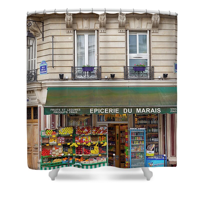 Paris Shower Curtain featuring the photograph Paris Corner Grocery by Brian Jannsen