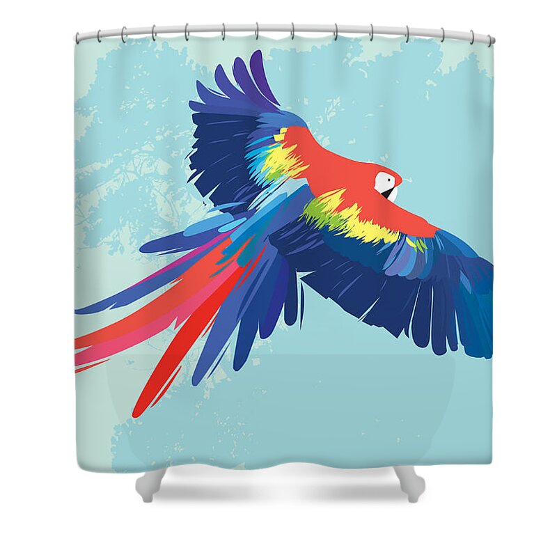 Animal Themes Shower Curtain featuring the digital art Parrot Flying by Rubens Lp