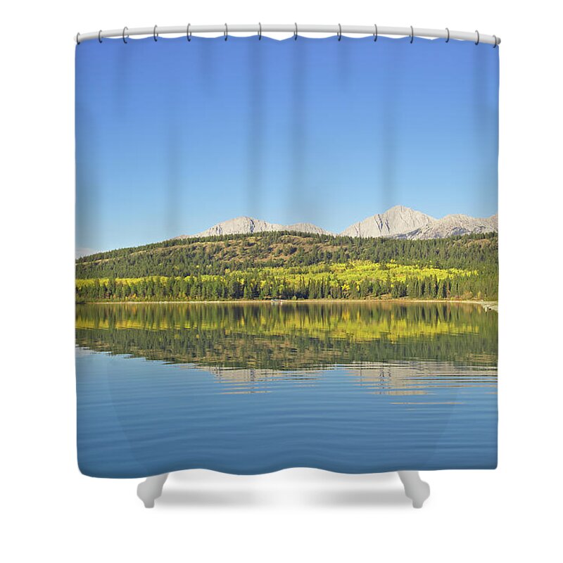 Tranquility Shower Curtain featuring the photograph Patricia Lake, Jasper National Park by Liz Whitaker