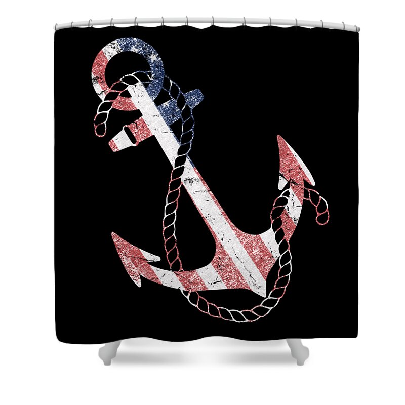Funny Shower Curtain featuring the digital art Patriotic American Flag Anchor by Flippin Sweet Gear