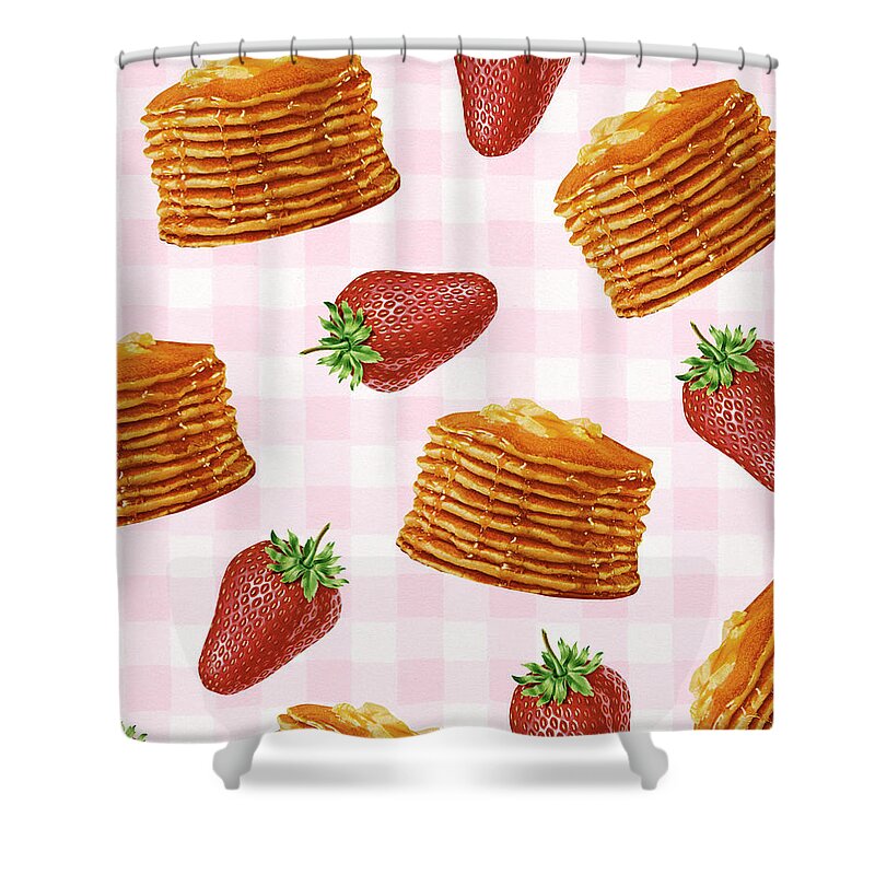 Background Shower Curtain featuring the drawing Pattern of Pancakes and Strawberries by CSA Images