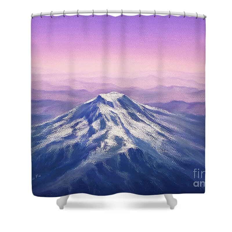 Mount Rainier Shower Curtain featuring the painting Peace on Earth - Mount Rainier by Yoonhee Ko