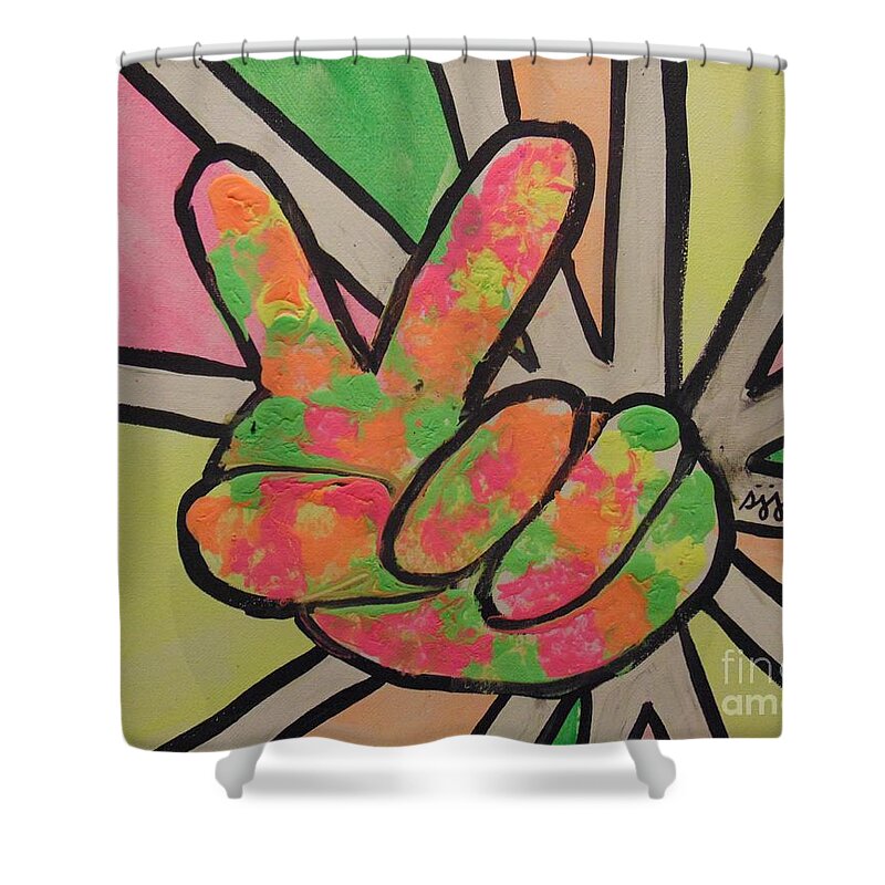 1960s Shower Curtain featuring the painting Peace Sign by Saundra Johnson