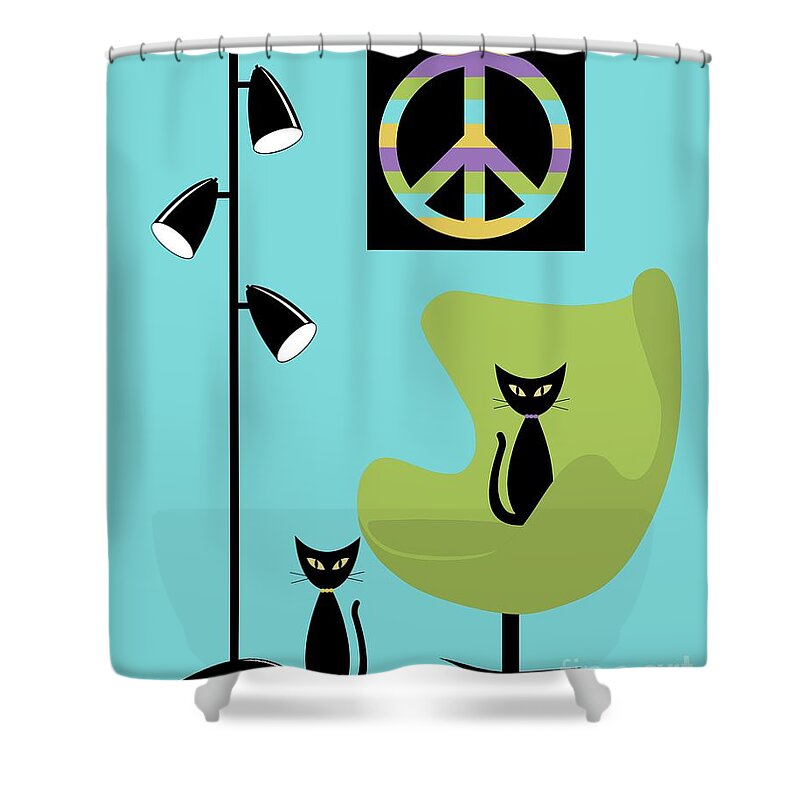 70s Shower Curtain featuring the digital art Peace Symbol Green Chair by Donna Mibus