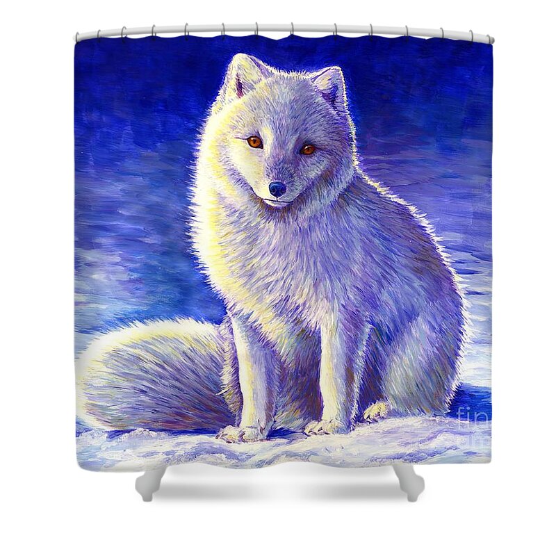Arctic Fox Shower Curtain featuring the painting Peaceful Winter Arctic Fox by Rebecca Wang