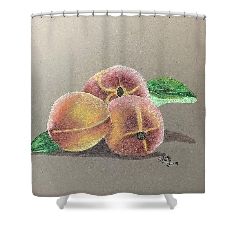 Fruit Shower Curtain featuring the drawing Peaches by Colette Lee