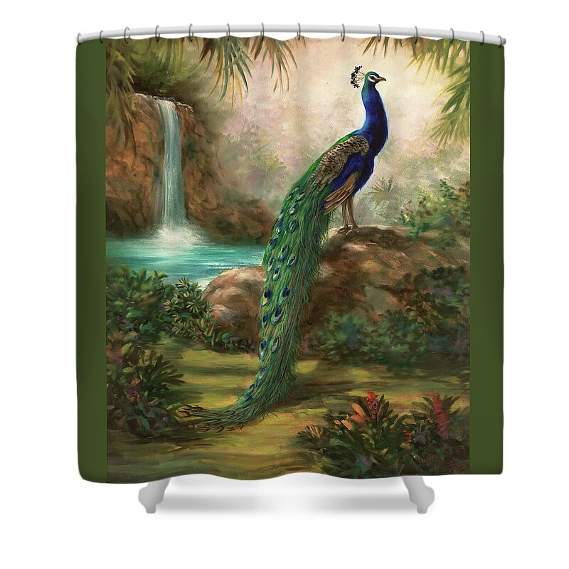Peacock Shower Curtain featuring the painting A Peacocks Paradise by Lynne Pittard