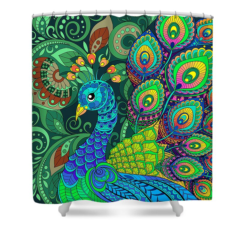 Peacock Shower Curtain featuring the drawing Peacock by Susan Gary