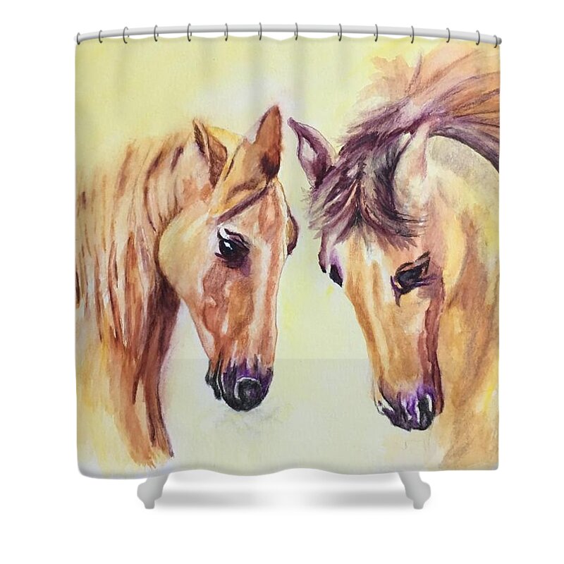 Animals Shower Curtain featuring the painting Peanut and Buttercup by Maris Sherwood