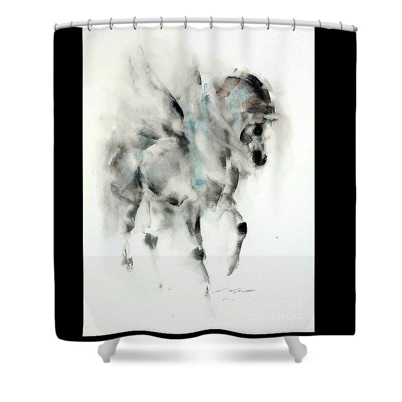 Horse Shower Curtain featuring the painting Pegasus by Janette Lockett