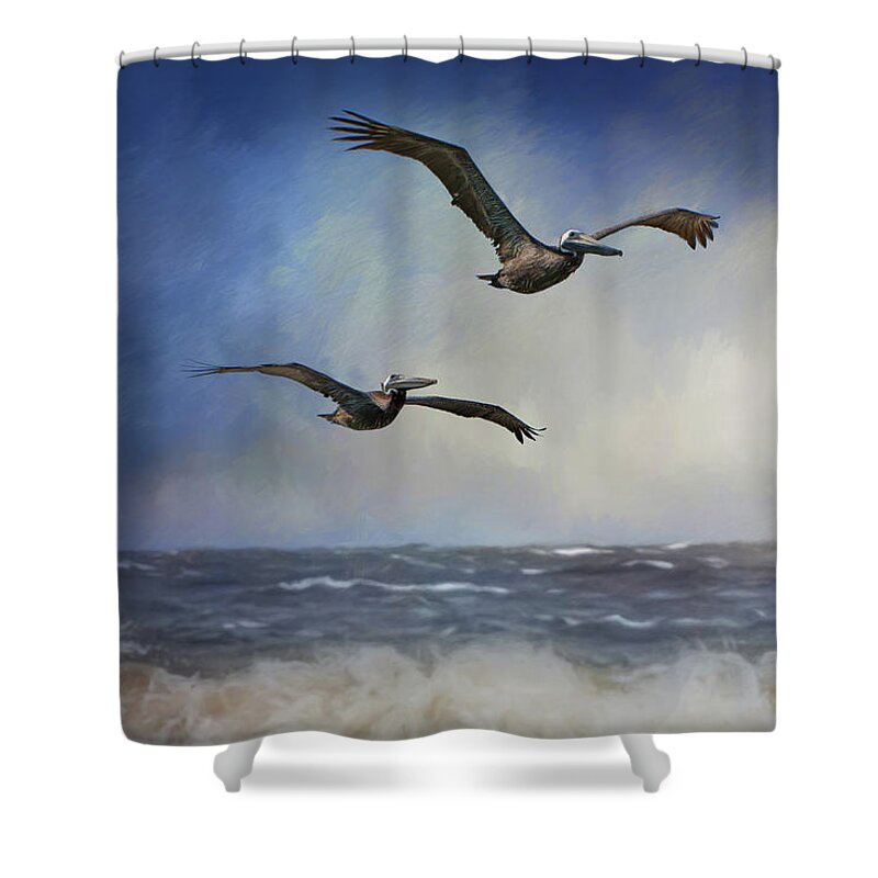 Pelicans Shower Curtain featuring the photograph Pelican Storm by Randall Allen