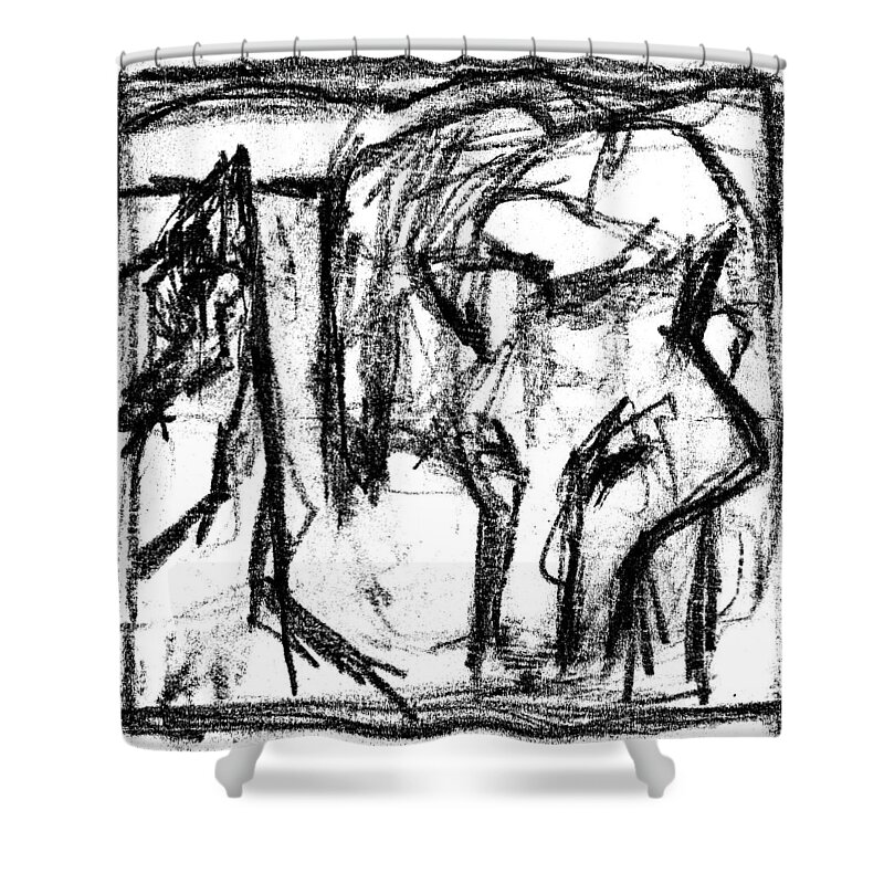 Canine Shower Curtain featuring the digital art Pencil Squares Black Canine c by Edgeworth Johnstone