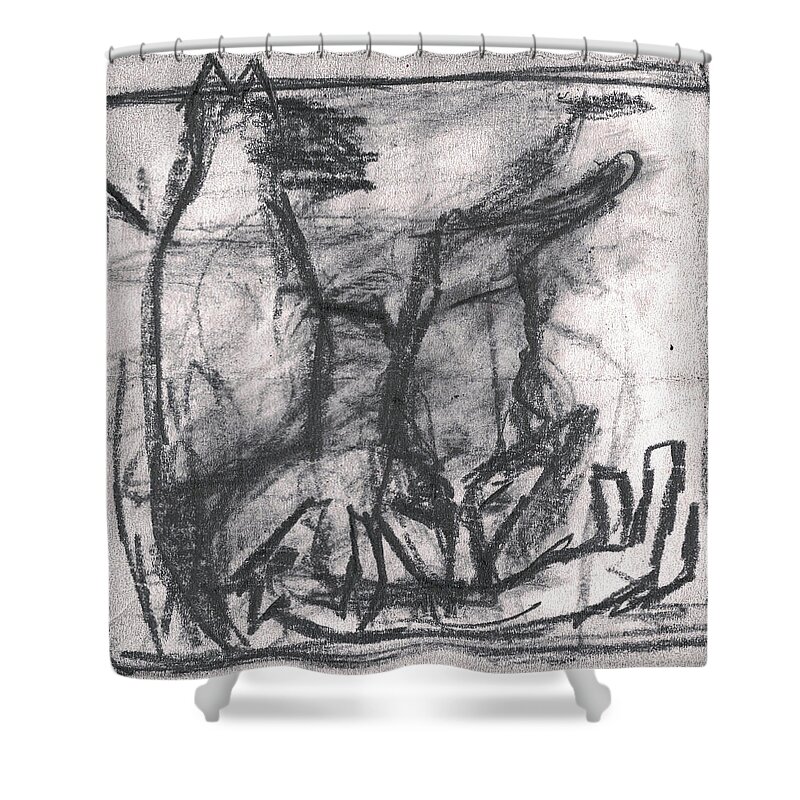 Canine Shower Curtain featuring the drawing Pencil Squares Canine d by Edgeworth Johnstone