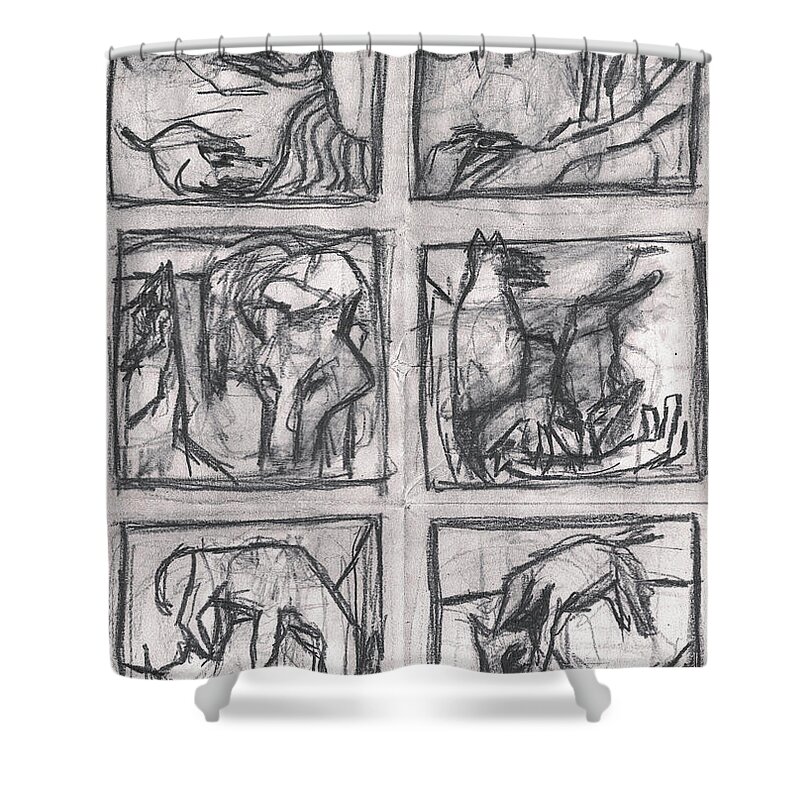 Canine Shower Curtain featuring the drawing Pencil Squares Canine by Edgeworth Johnstone