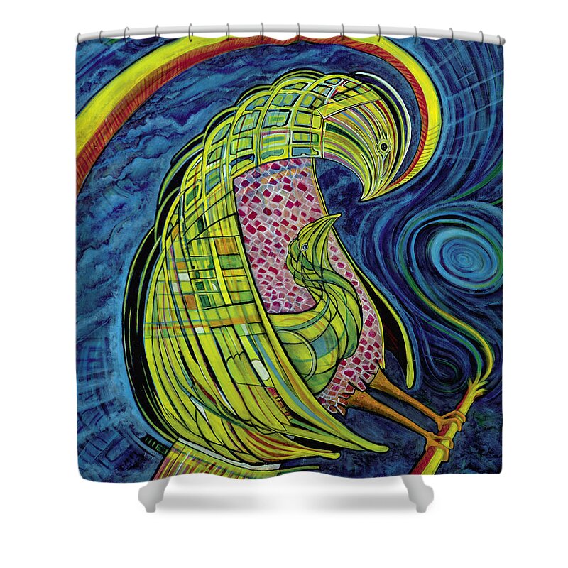 Bird Shower Curtain featuring the painting Penglade by Yom Tov Blumenthal