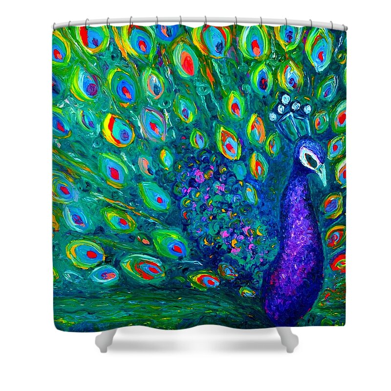 Peacock Shower Curtain featuring the painting Penny by Chiara Magni
